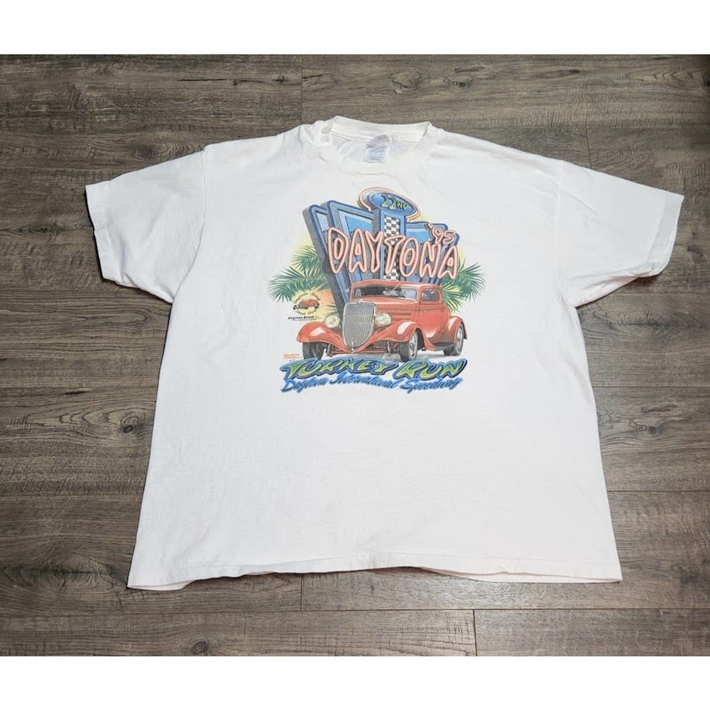 Vintage 90s 1995 Single Stitched Daytona Beach Hot Rod Turkey Run T Shirt XXL